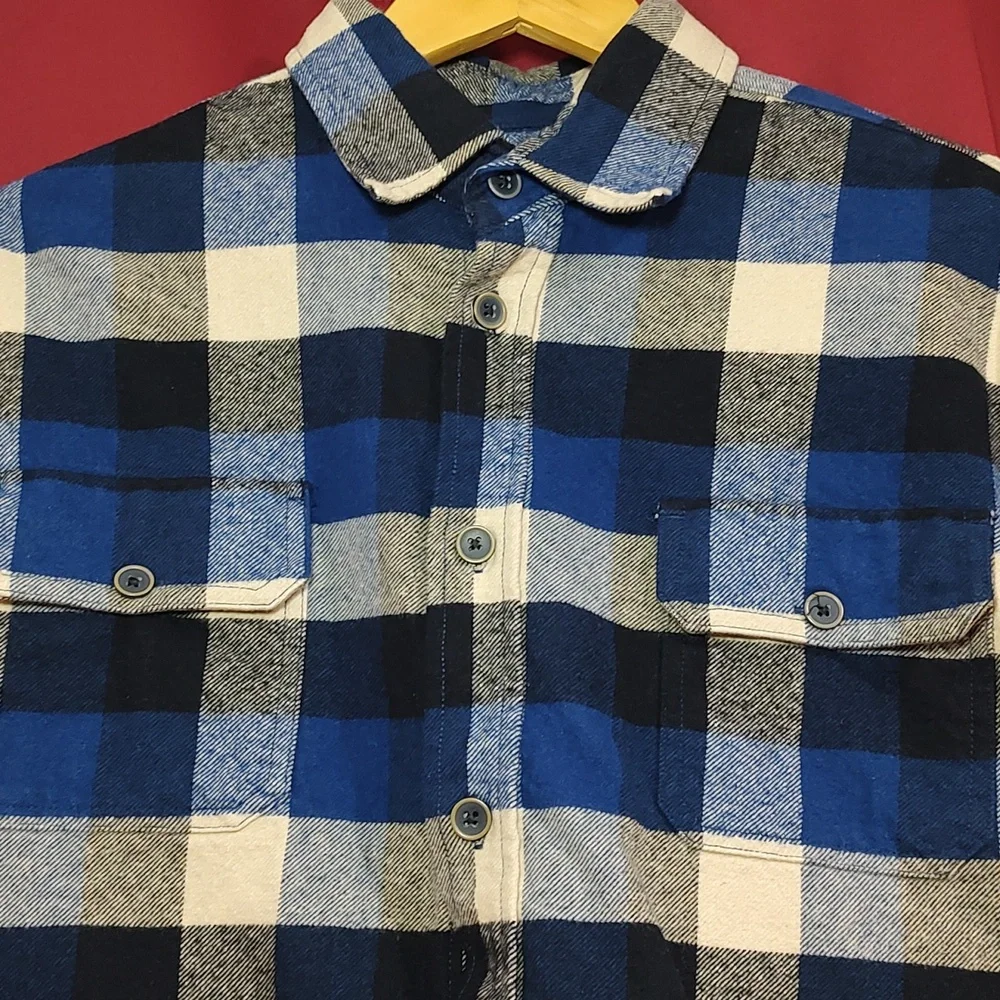 Plaid Flannel Shirt Jacket VTG JACHS 00s Blue Buffalo Shadow Plaid - Large - Picture 2 of 9